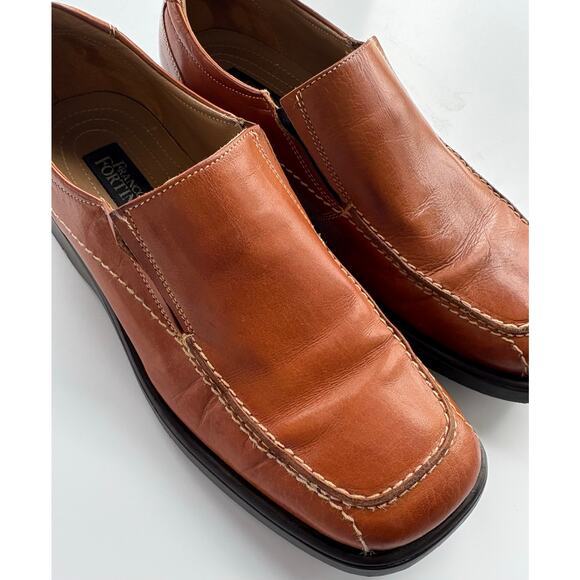 Franco Fortini Leather Loafer Mens 10.5 Brown Lance Slip-on Dress Shoe Square - Picture 2 of 7